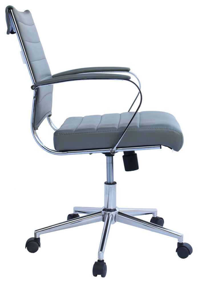 Mid Back Swivel Boss Ribbed PU Leather Office Arm Chair Modern Ergonomic, Gray