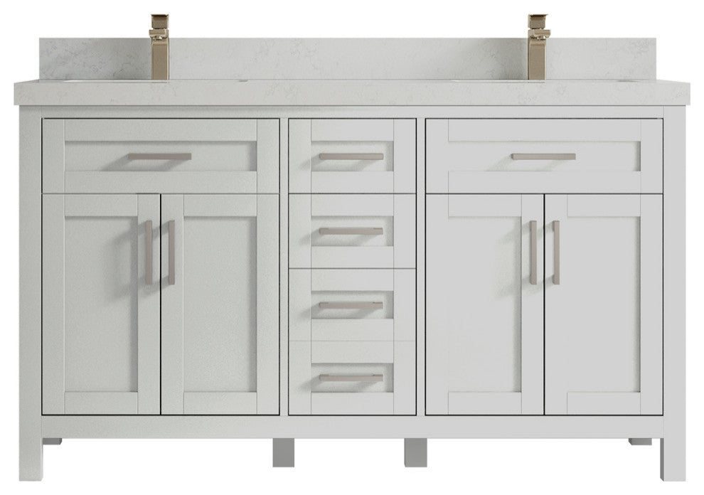 Cambridge 60 Double Bathroom Vanity in Coventry Gray 2" Carrara Quartz