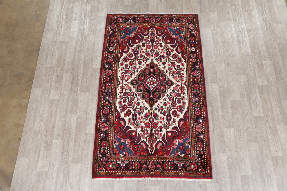 Hand-Knotted Oriental Carpet Traditional Persian Area Rug, Beige, 8'6"x5'0