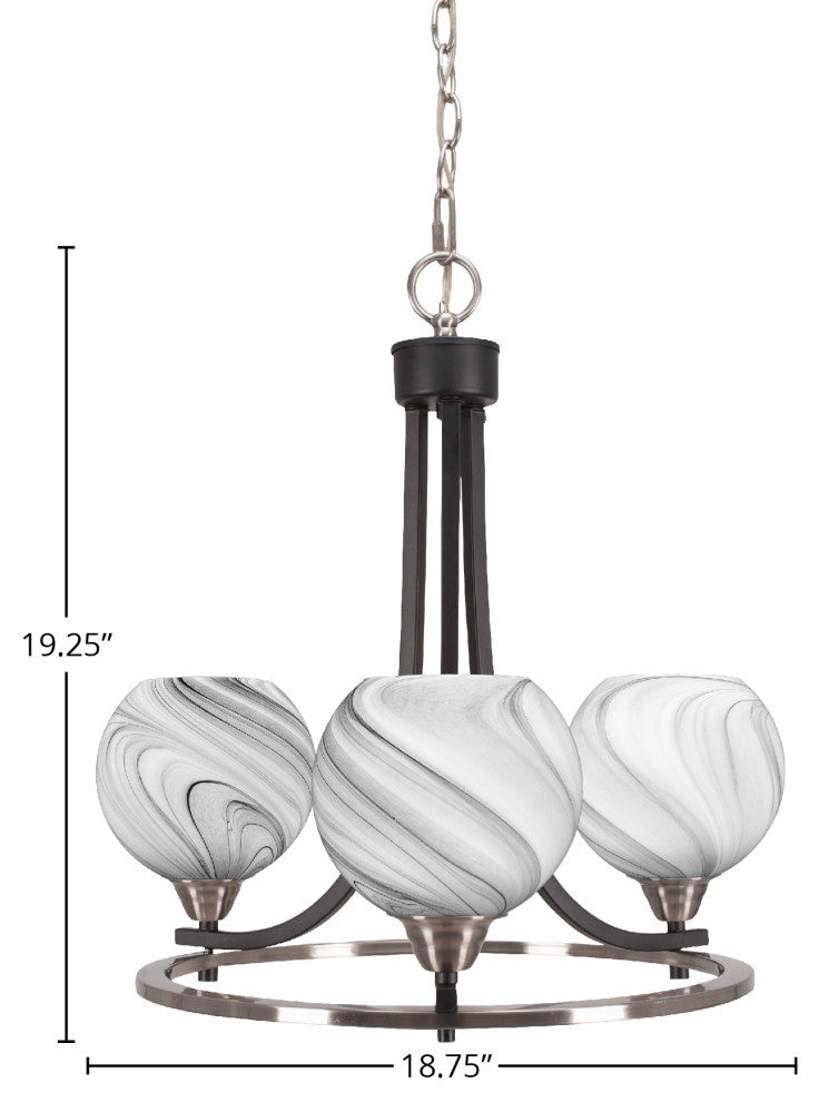 Paramount 3-Light Chandelier, Matte Black & Brushed Nickel, 5.75" Onyx Swirl