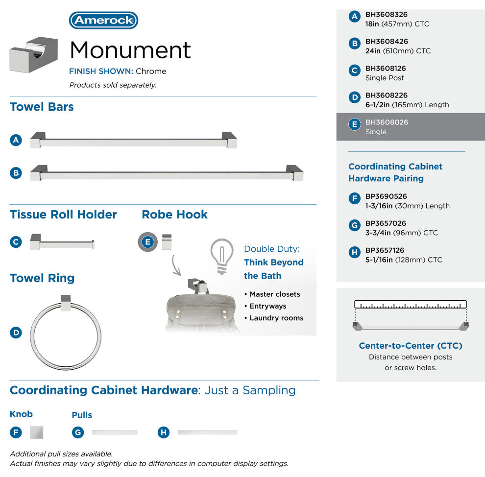 Monument Contemporary Single Robe Hook, Chrome