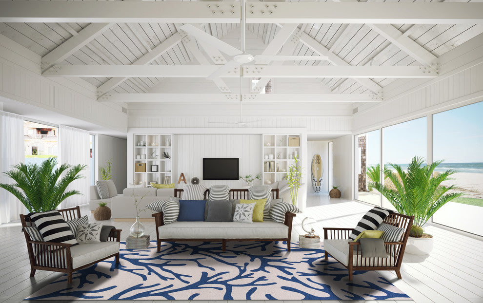 Sonesta 2037 Ivory and Blue Coral Rug, 27"x45"