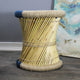 Natural Geo Moray Decorative Handwoven Jute Accent Stool, Blue Diamond