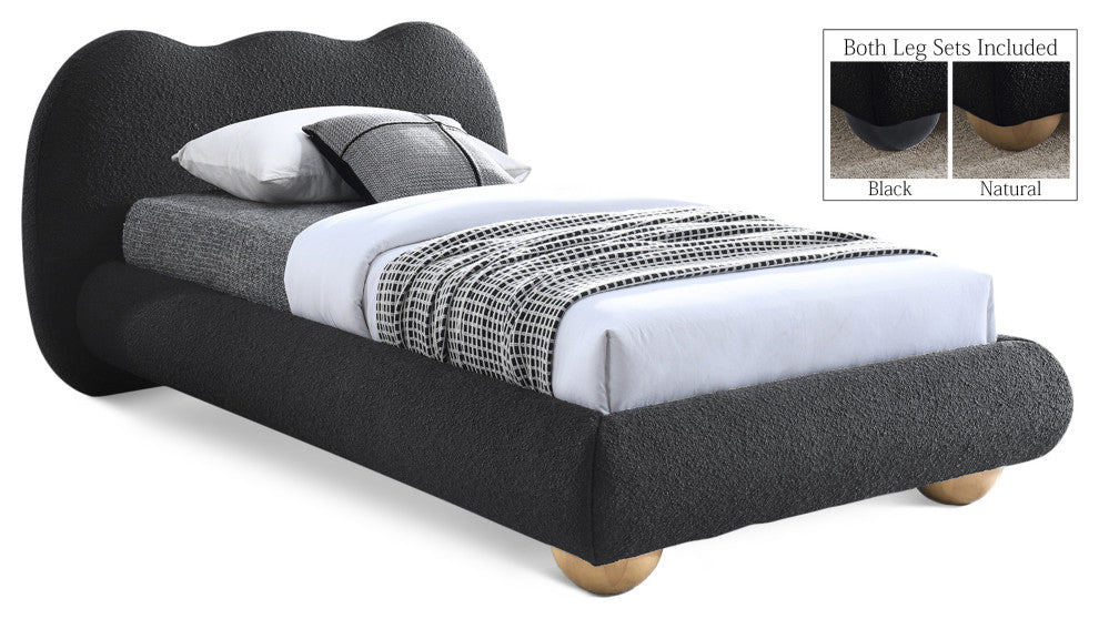 Hyde Boucle Fabric Upholstered Bed, Black, Twin