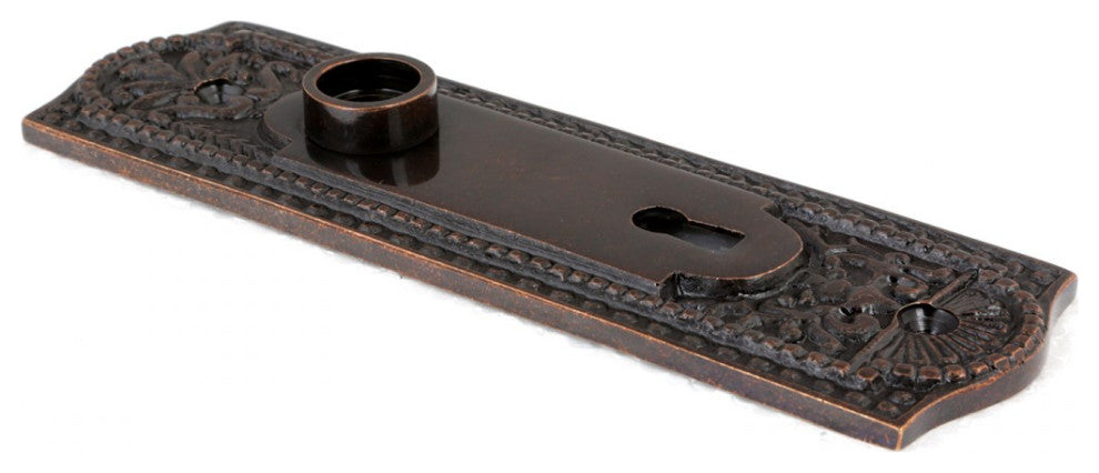Door Back Plate Oil Rubbed Bronze Solid Brass Beaded With Keyhole 7 1/4" H