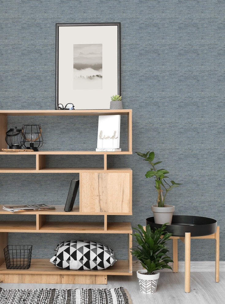 Canvas Look Peel and Stick Vinyl Wallpaper, Blue, 24"x108"