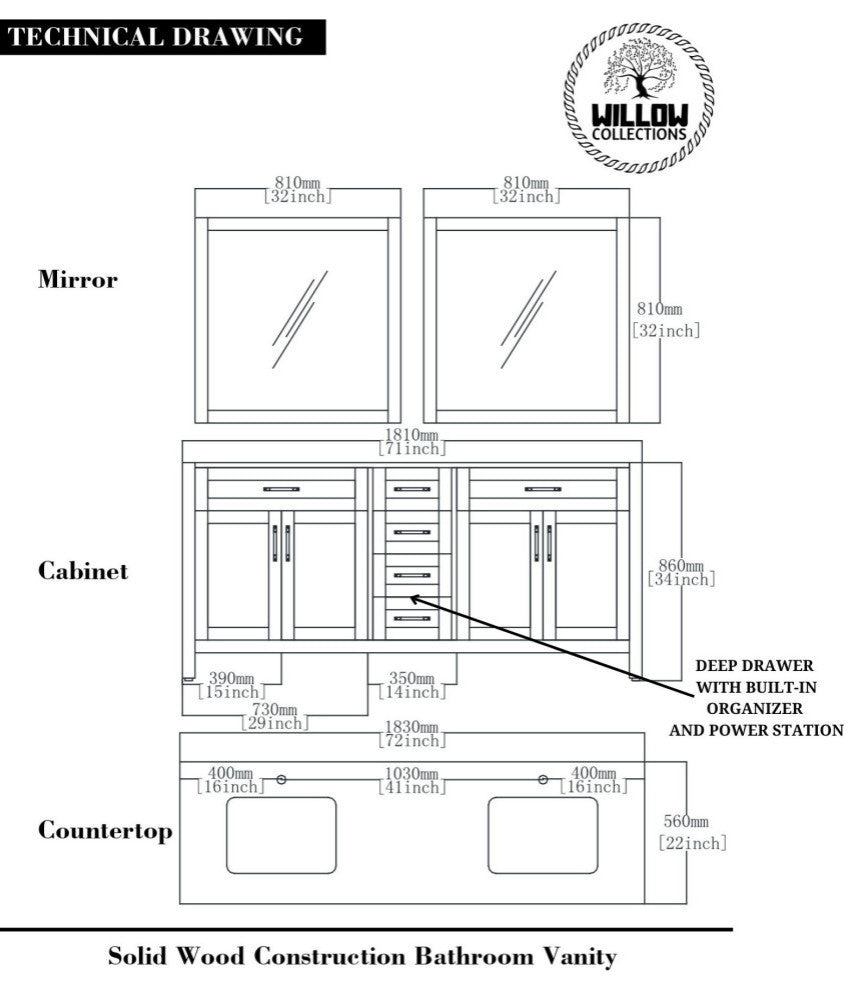 Boston 72 Double Sink Bath Vanity in Evergreen 2" Carrara Quartz