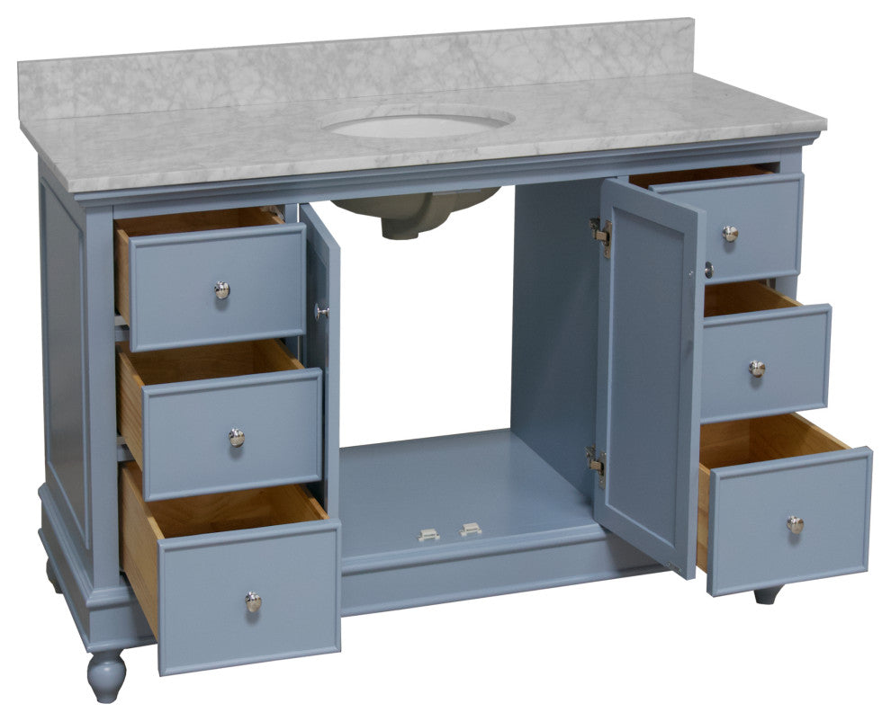 Bella 60" Bathroom Vanity, Powder Blue, Carrara Marble, Single Vanity