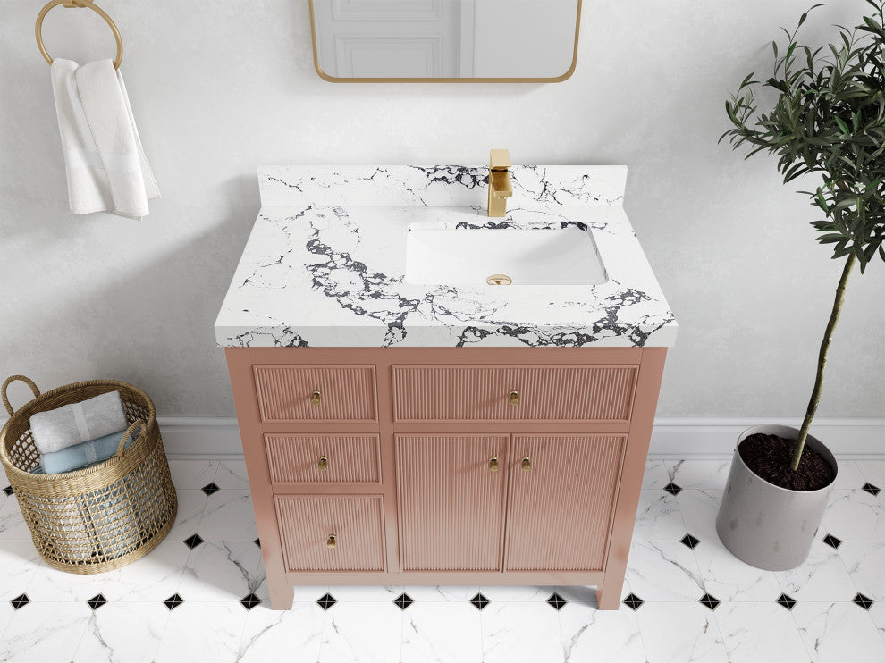 Sonoma 36" Right Offset Reeded Bath Vanity in Warm Terracotta, 2" Viola Night