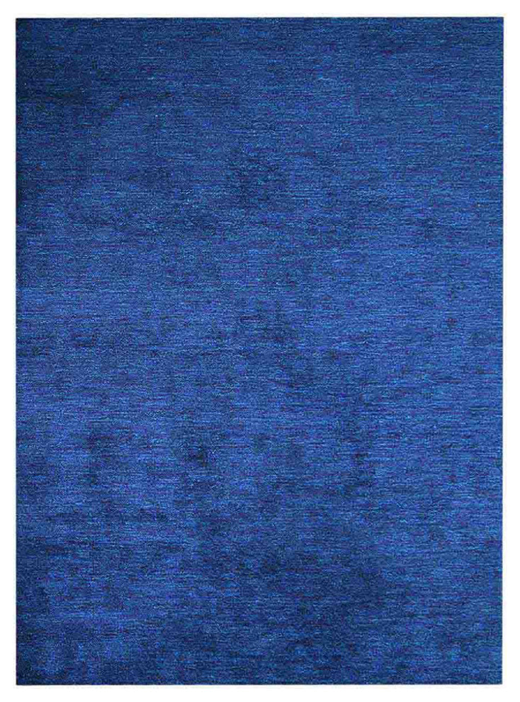 HAND KNOTTED LOOM SILK ECO-FRIENDLY AREA RUGS-Dark Blue Color,Solid Design, [Rectangle] 6'x9'