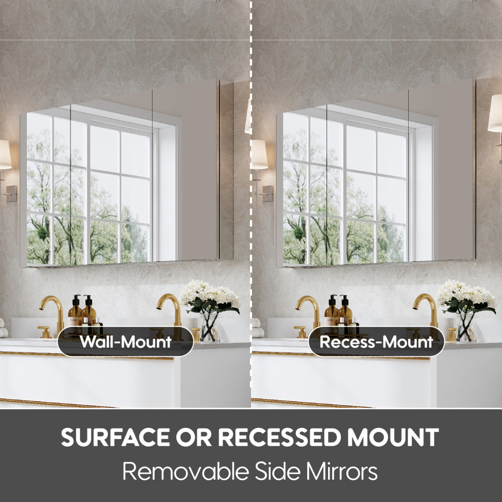 Recessed/Surface Mount Bathroom Medicine Cabinet, Soft-Close Blum Hinges, 48"x30", Triple Swing
