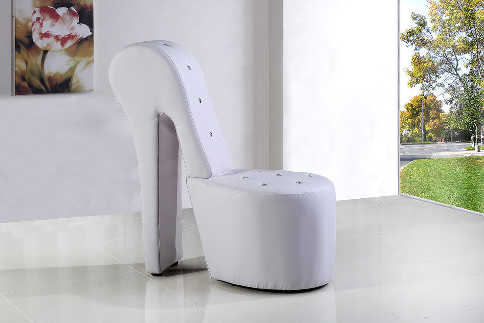 High Heel Crystal Studs Shoe Chair, White