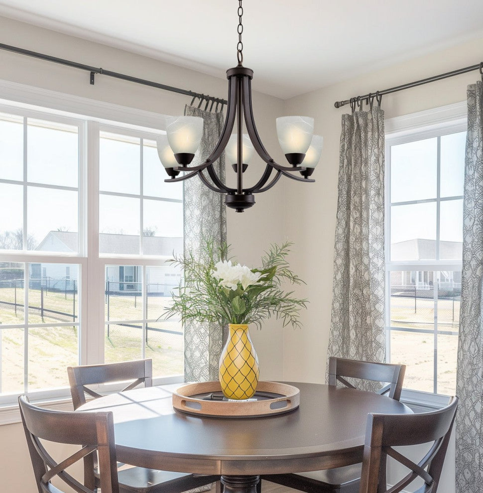 Kira Home Weston 24" Chandelier, Alabaster Glass Shades, Adjustable Chain, Oil