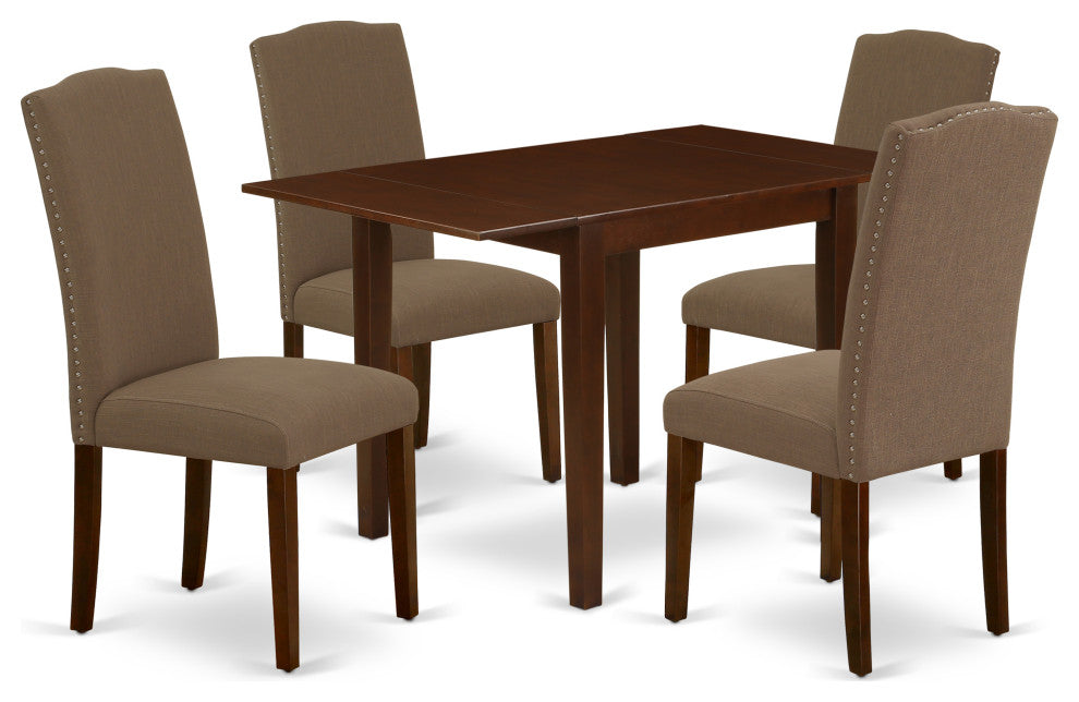 Dinette Set 5 Pcs Four Chairs, Table Mahogany Finish Hardwood Coffee Color