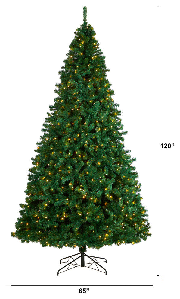 10' Northern Tip Faux Xmas Tree W/ 800 Clear LED Lights & 2200 Bendable Branches