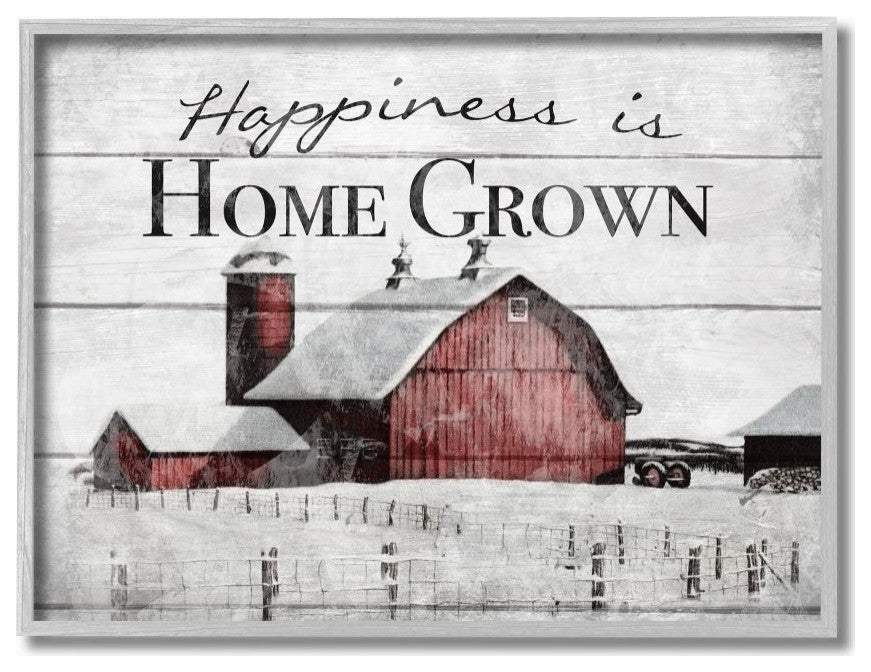 Happiness Is Home Grown Farm Rustic Red Grey Word Design, 11"x14"