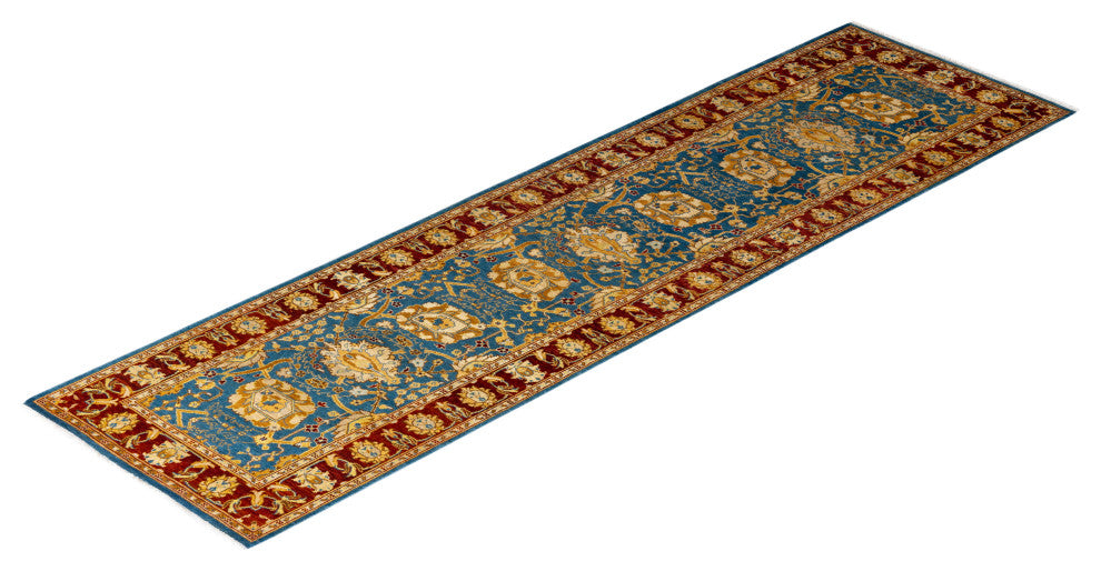Ottoman, One-of-a-Kind Hand-Knotted Area Rug Blue, 2' 6" x 9' 5"