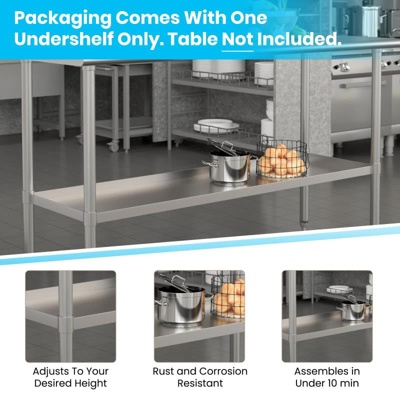 Galvanized Under Shelf for Prep and Work Tables, Stainless Steel, 24" X 60"