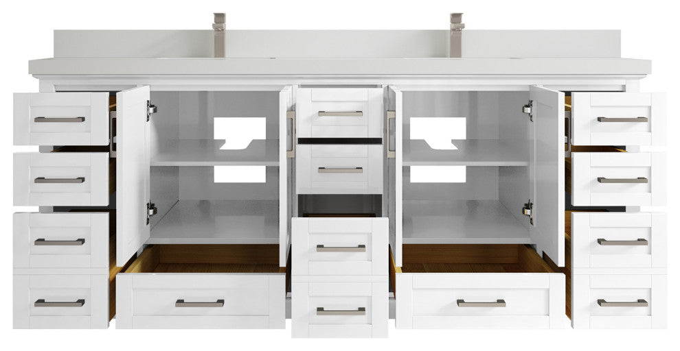Boston 84 Double Sink Bath Vanity in White 2" White Quartz
