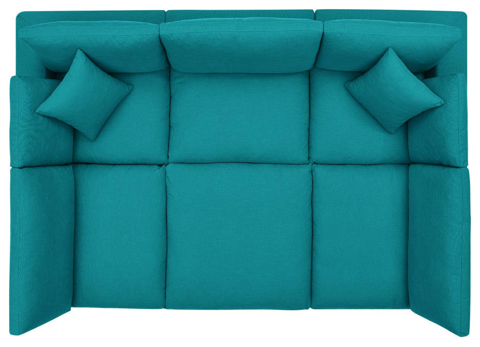 Modular Sectional Deep Sofa Set, Teal Blue, Fabric, Modern, Lounge Hospitality