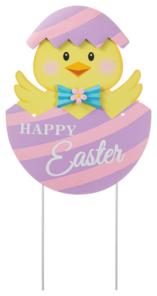 24"H Easter Metal Chick Egg Yard Stake