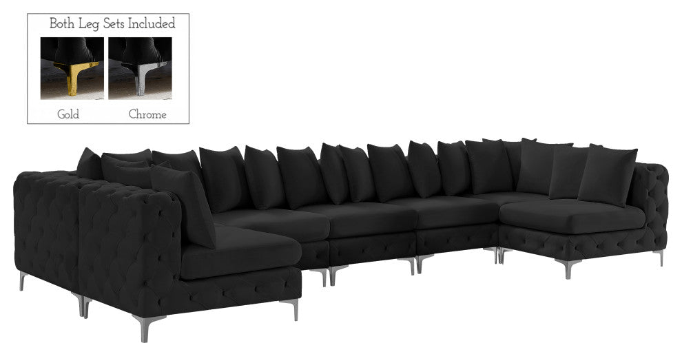 Tremblay Velvet Upholstered 8-Piece Modular U-Shaped Sectional, Black