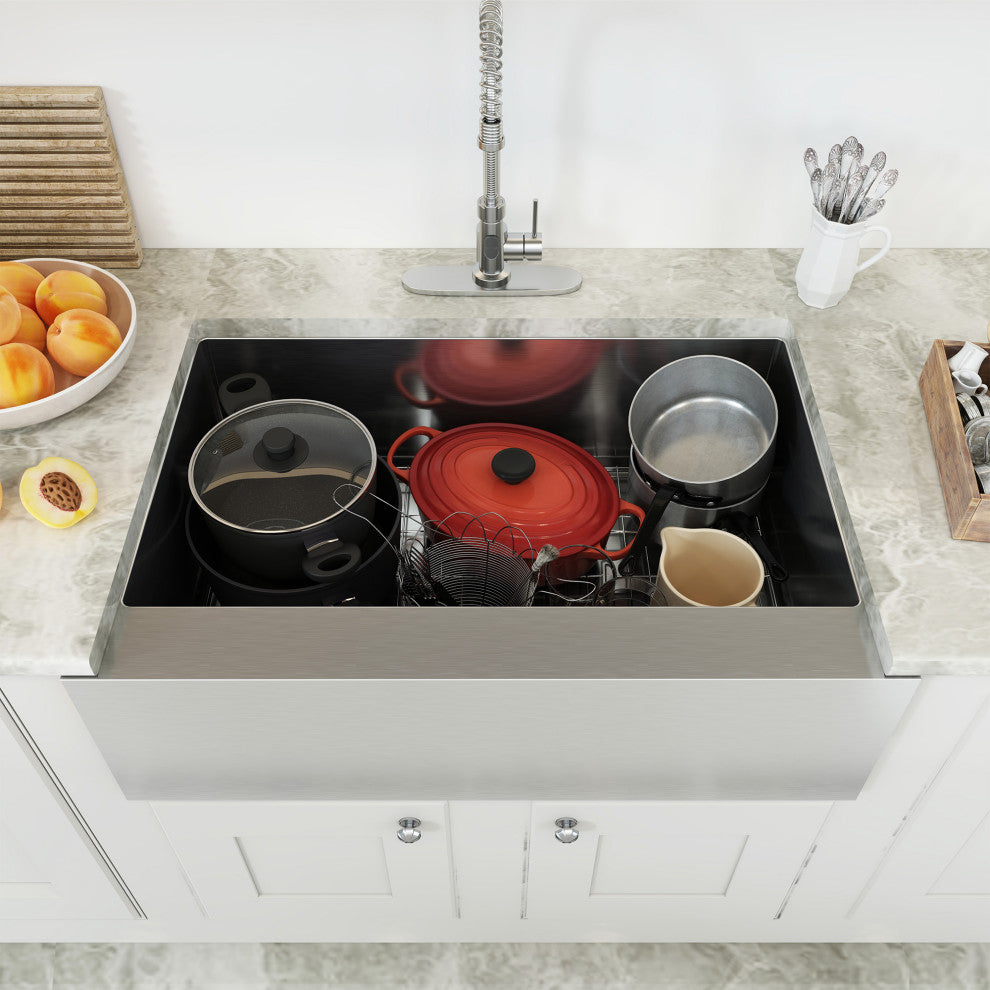 Stainless Steel Farmhouse Single Bowl Kitchen Sink with Accessories