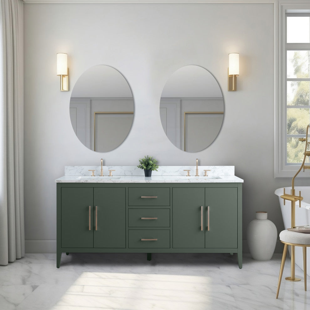 Vanity Art Bathroom Vanity With Sink, Vintage Green, 72", Double Sink, Brushed Nickel
