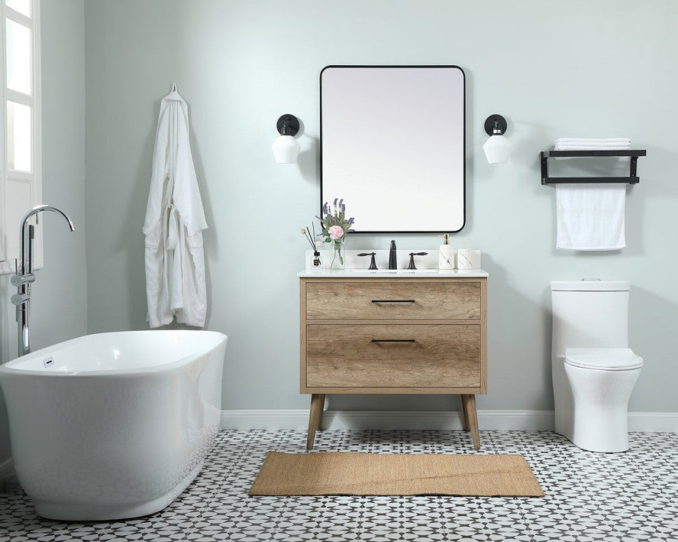Bella 36" Midcentury Modern Natural Oak-Light Bathroom Vanity