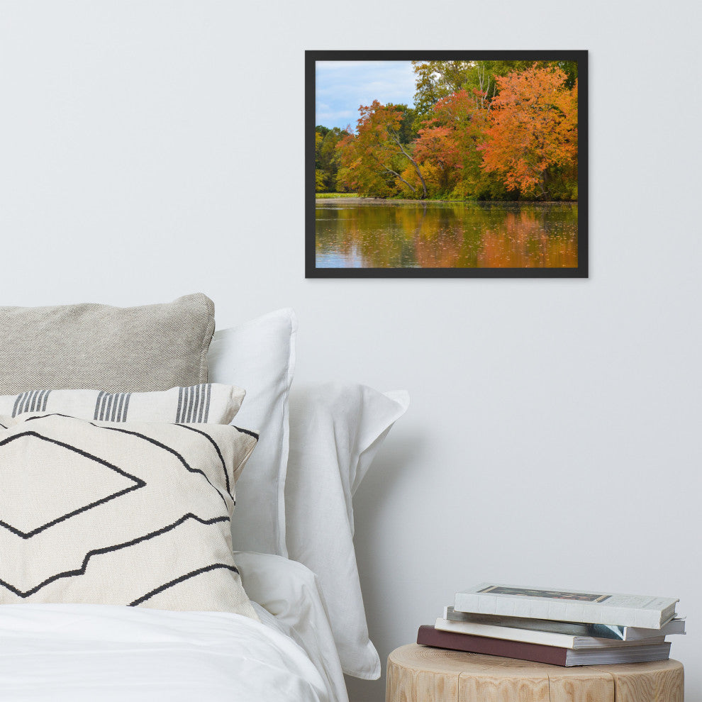 Autumn Tree Line Rural Landscape Framed Photo Paper Wall Art Prints, Black, 16" X 20"