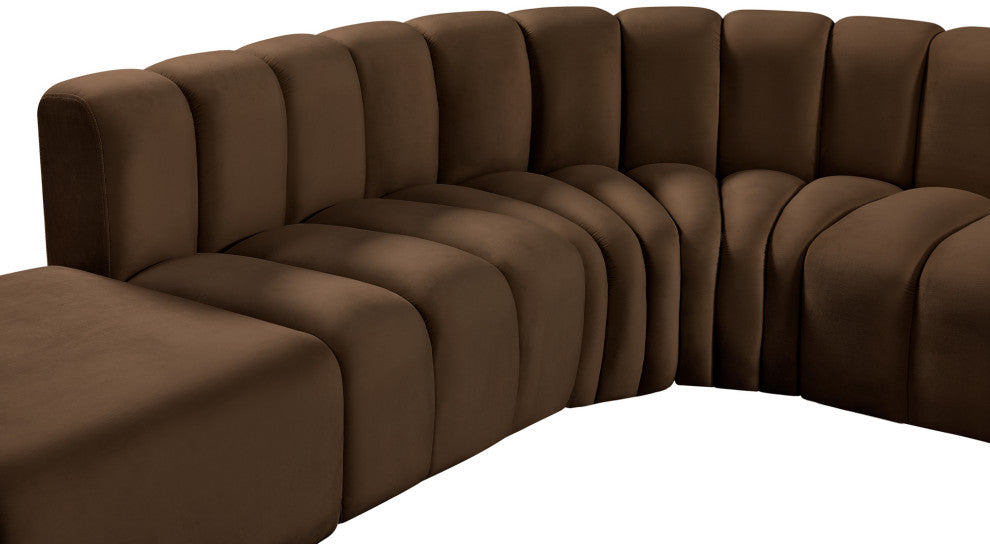 Arc Velvet Upholstered 7-Pc. L-Shaped Modular Sectional, Brown