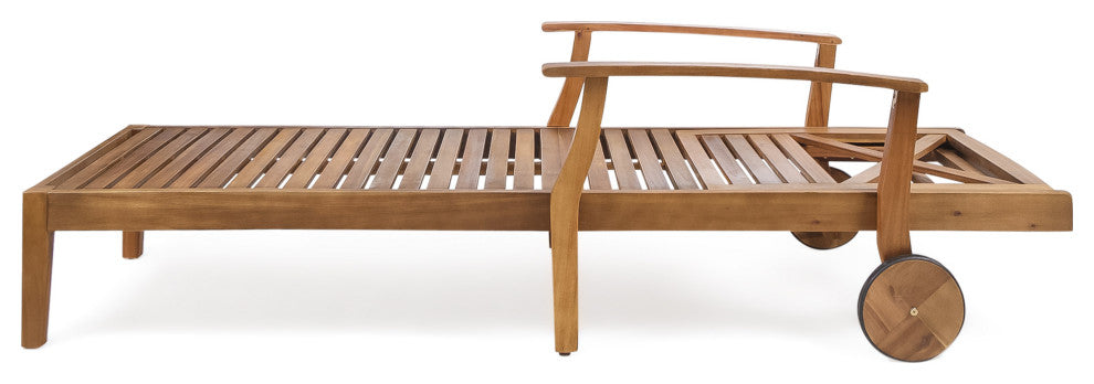 GDF Studio Thalia Outdoor Teak Finished Acacia Wood Chaise Lounge, Set of 2