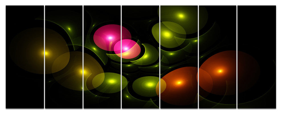 Multi Color 3D Surreal Circles, Abstract Wall Art Canvas, 83"x32", 7 Panels