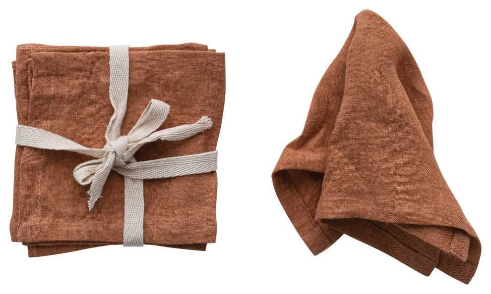 10" Square Stonewashed Linen Cocktail Napkins Olive, Set of 4, Rust