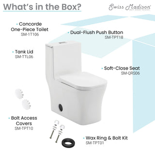 Concorde One-Piece Square Toilet Dual Flush 0.8/1.28 GPF, Glossy White