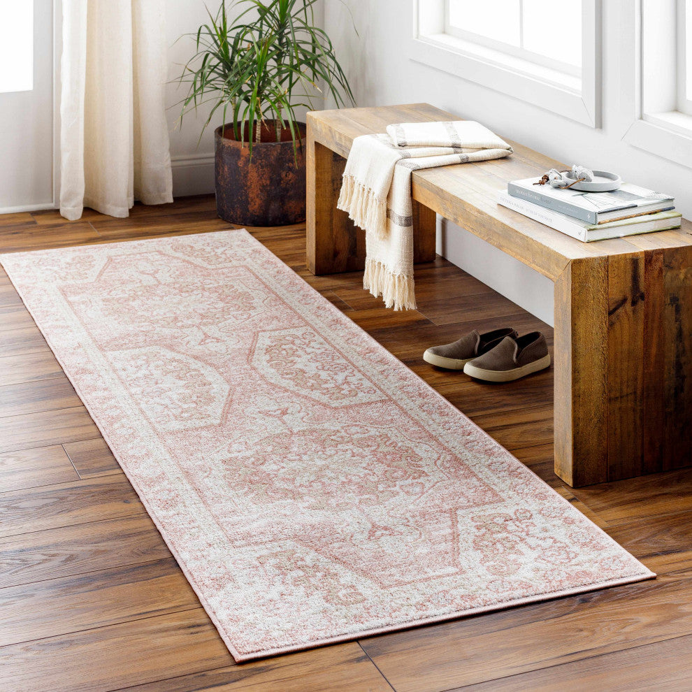 Hauteloom Snead Area Rug, Pale Pink/Plum/Peach, 3'11"x5'7"