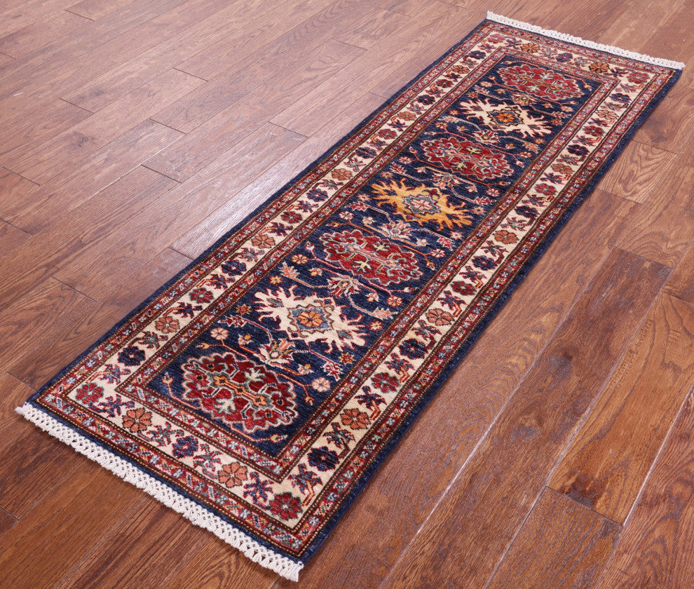 Runner Super Kazak Geometric Handmade Wool Rug 1' 10" X 5' 9" Q10294