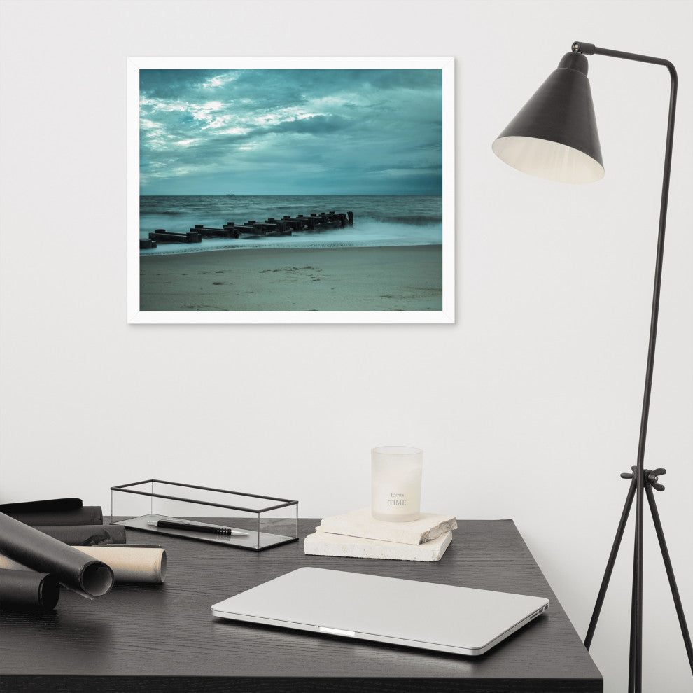 Blue Morning at Rehoboth Coastal Landscape Framed Photo Paper Wall Art Prints, White, 16" X 20"