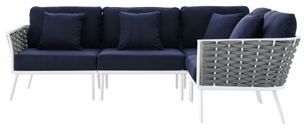 Outdoor Patio Aluminum Outdoor Patio Aluminum Large Sectional Sofa, White Navy