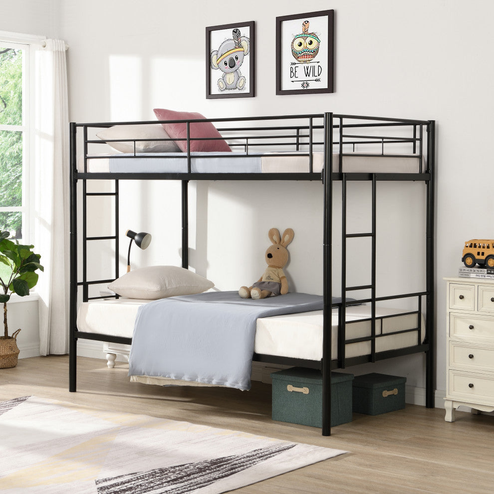 Gewnee Bunk Bed Twin Over Twin Size with 2 Ladders and Full-Length Guardrail