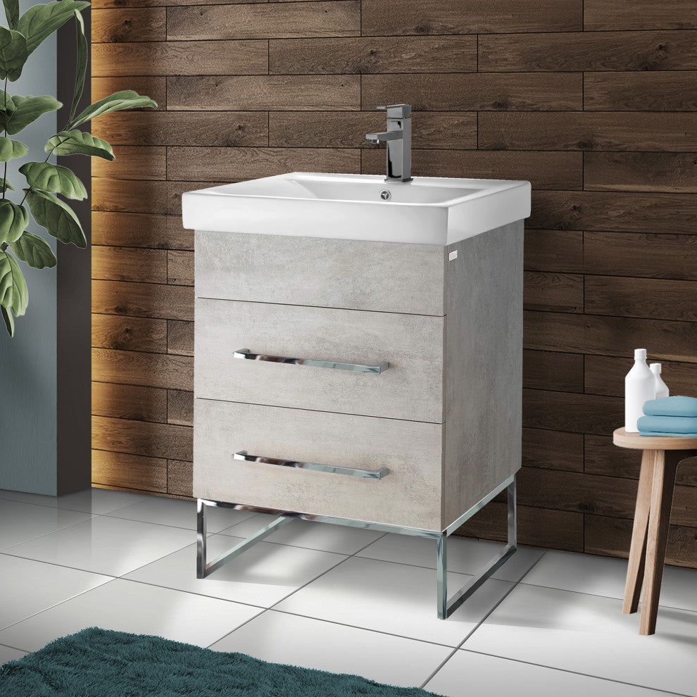 Fine Fixtures Modern Vanity Set, Gray Marble, 24", Polished Chrome Hardware