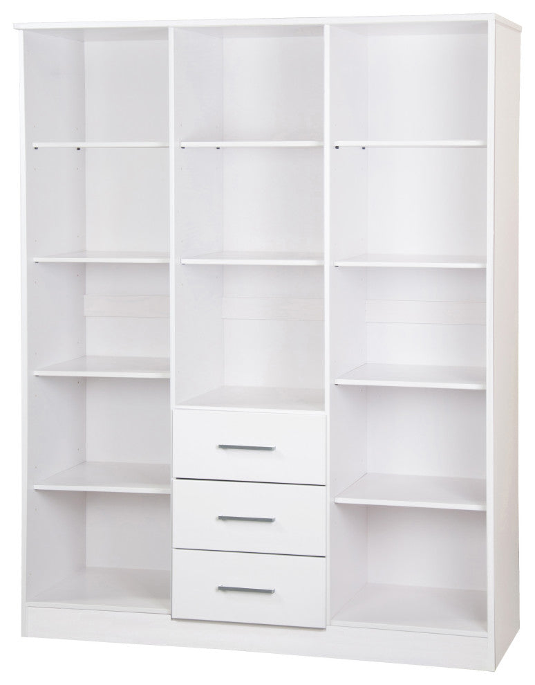 100% Solid Wood Cosmo 3-Door Wardrobe/Armoire, 2 Shelves, White-Raised Panel