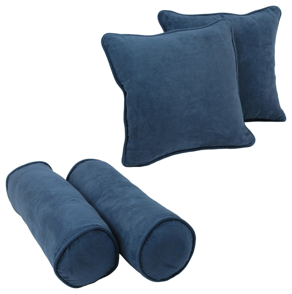 Double-Corded Solid Microsuede Throw Pillows With Inserts, Set of 4, Indigo