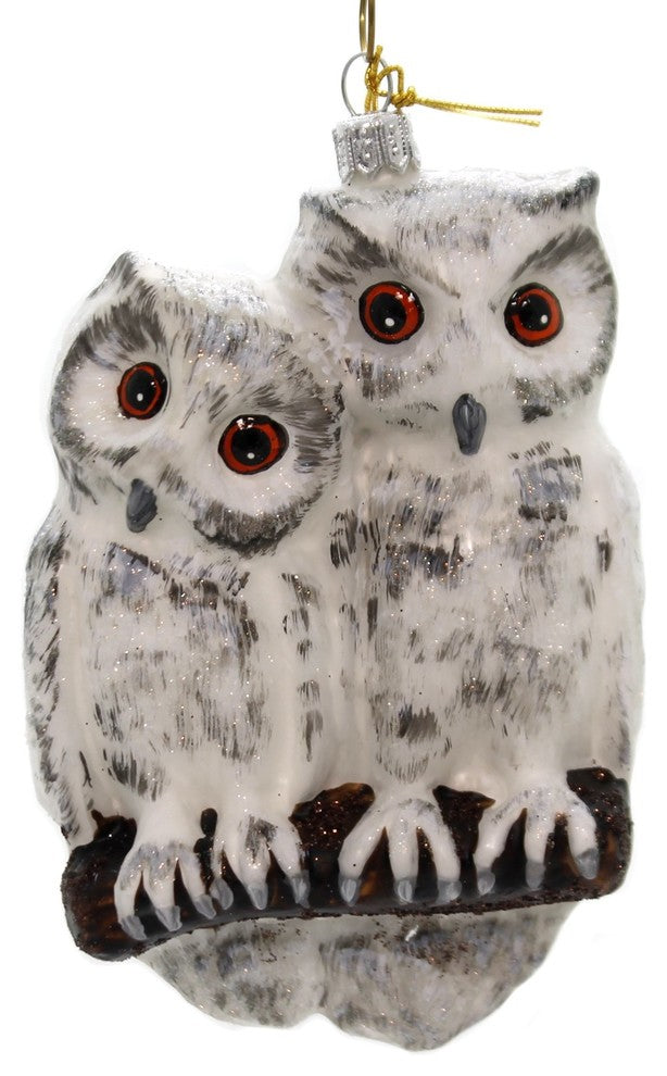 Holiday Ornaments Two Owls Glass Hand Painted 186R