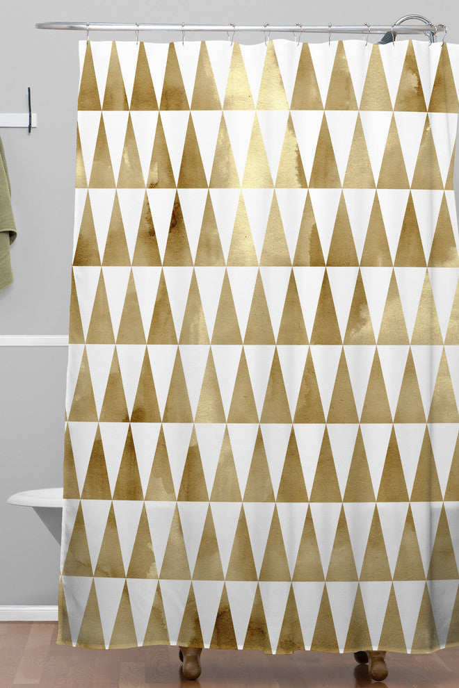 Georgiana Paraschiv Triangle Pattern Gold Shower Curtain, Standard