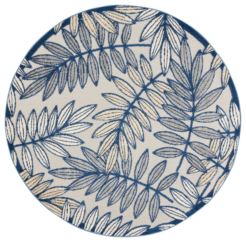 Nourison Aloha 4' x Round Ivory/Navy Tropical Area Rug