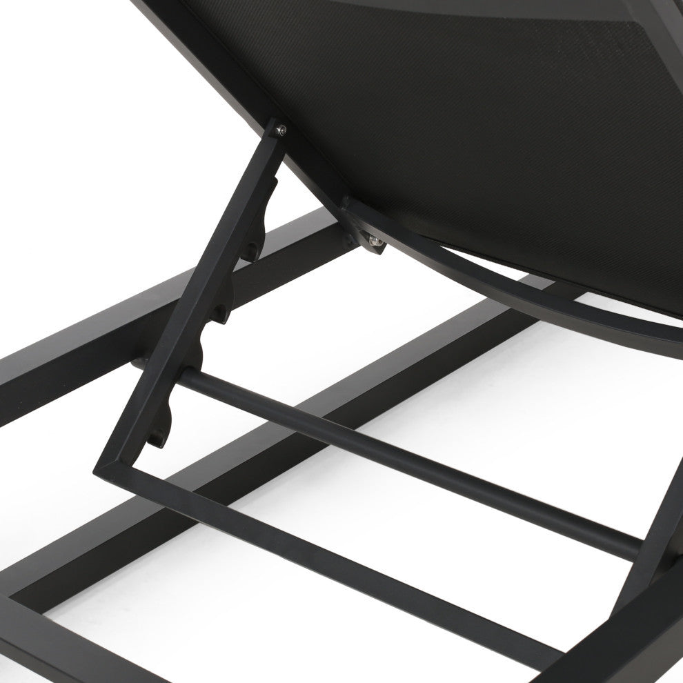 GDF Studio Mottetta Outdoor Aluminum Chaise Lounge, Black, Set of 2