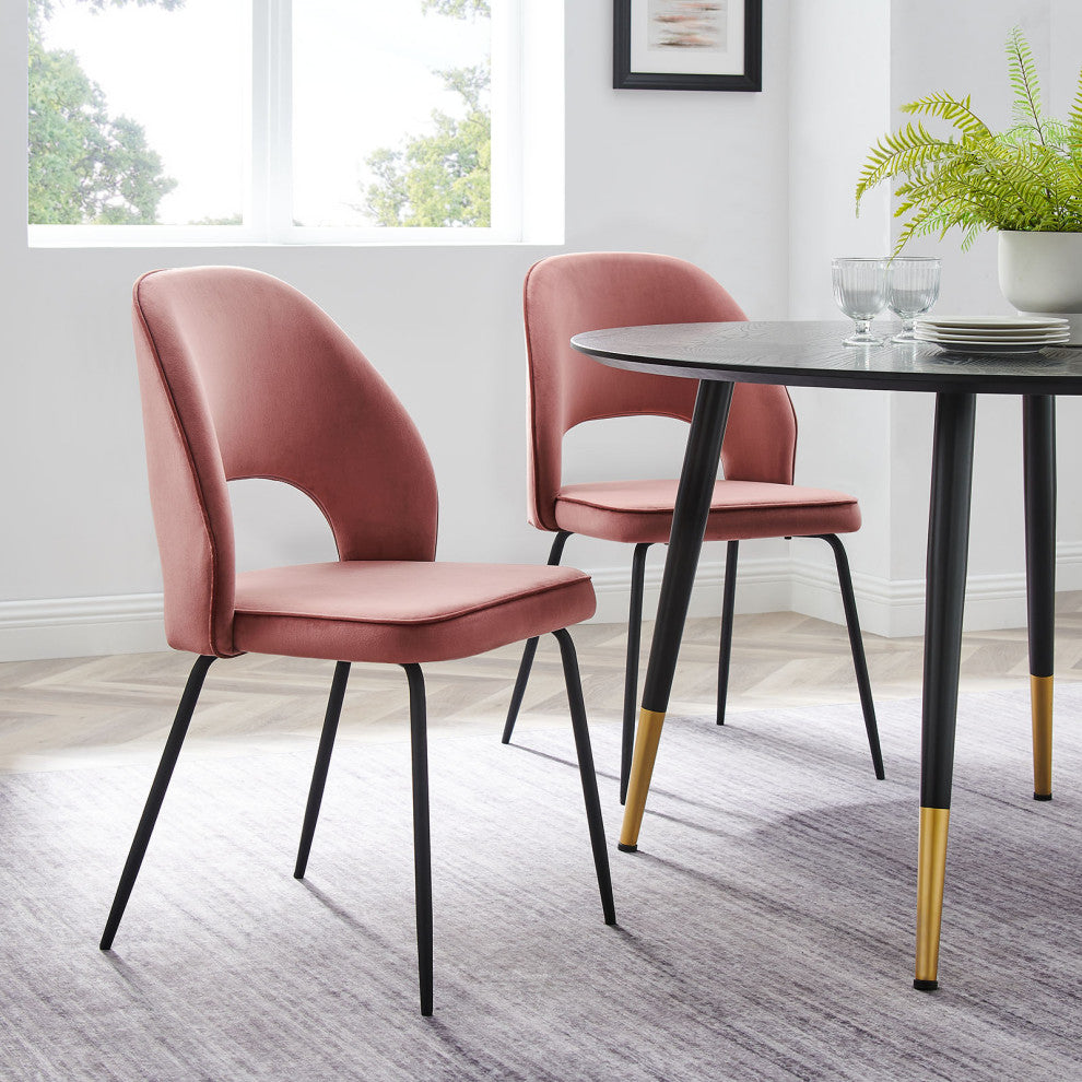 Dining Chair, Set of 2, Black Pink, Velvet, Modern, Cafe Bistro Hospitality
