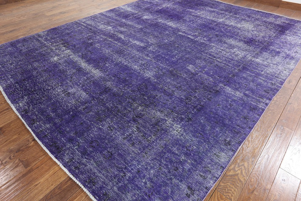 Unique Start Motif Purple Overdyed 10'x13' Hand Knotted Wool Are Rug H8697