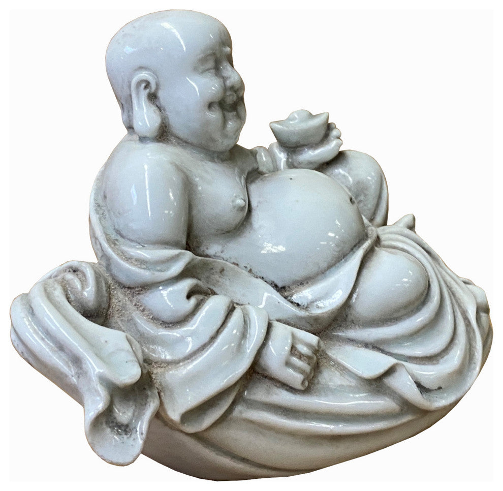 Small Vintage Finish Off White Color Porcelain Happy Buddha Statue Hws1493